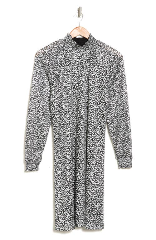 Nina Leonard Smock Neck Float Foiled Print Trapeze Cocktail Dress In Multi