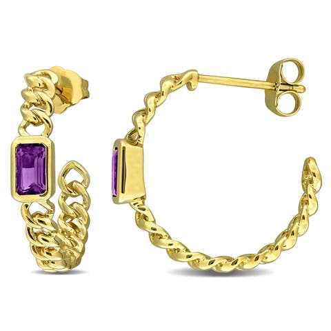 Gemstone Link Hoop Earrings 14K