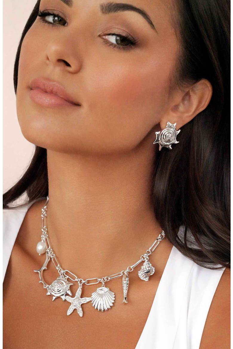 Sorrento Shell Statement Earrings, Alternate, color, SILVER