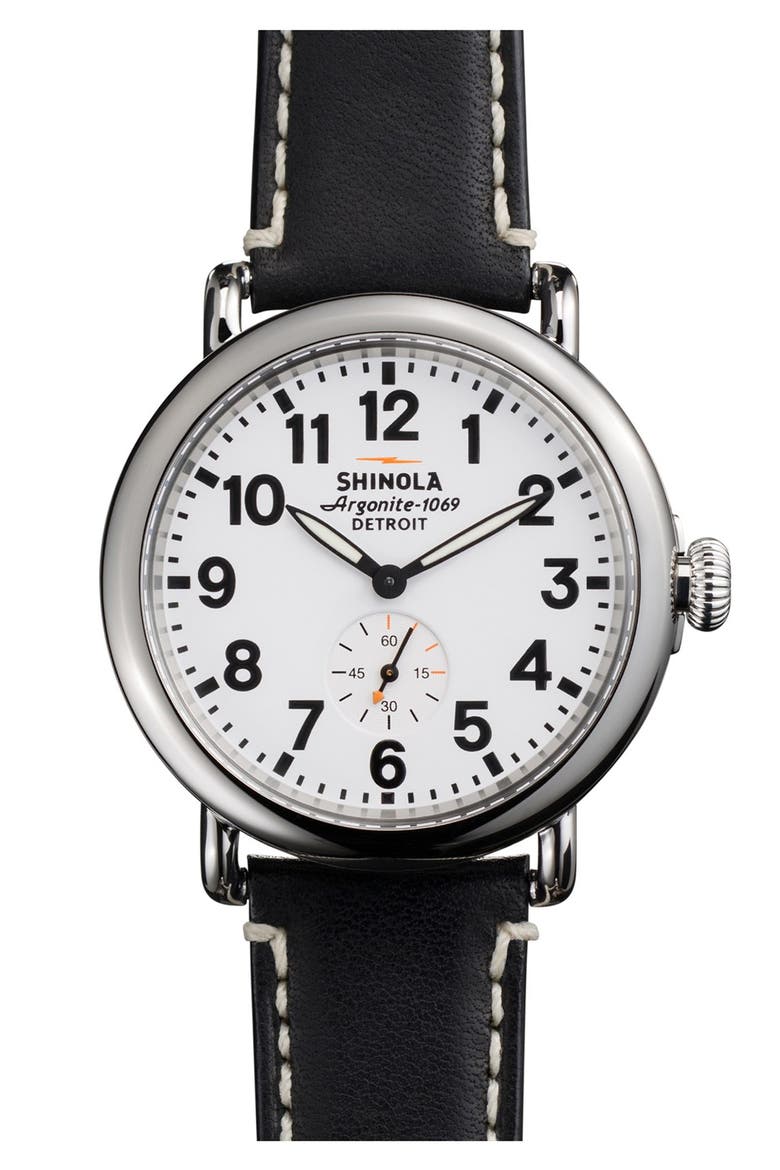 'The Runwell' Leather Strap Watch, 41mm, Main, color, BLACK/ WHITE
