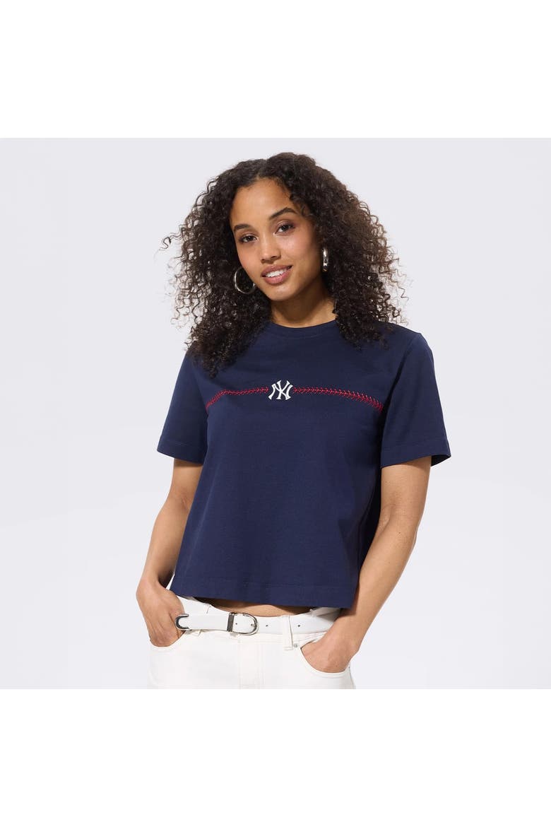 Women's Terez Navy New York Yankees Single Line Baseball Stitch T-Shirt, Main, color, Navy