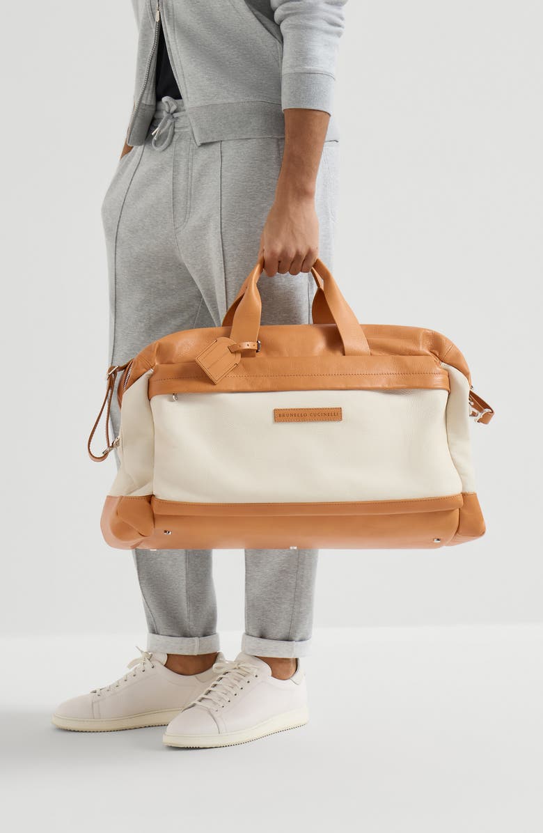 Brunello Cucinelli Grained calfskin active bag, Alternate, color, Natural