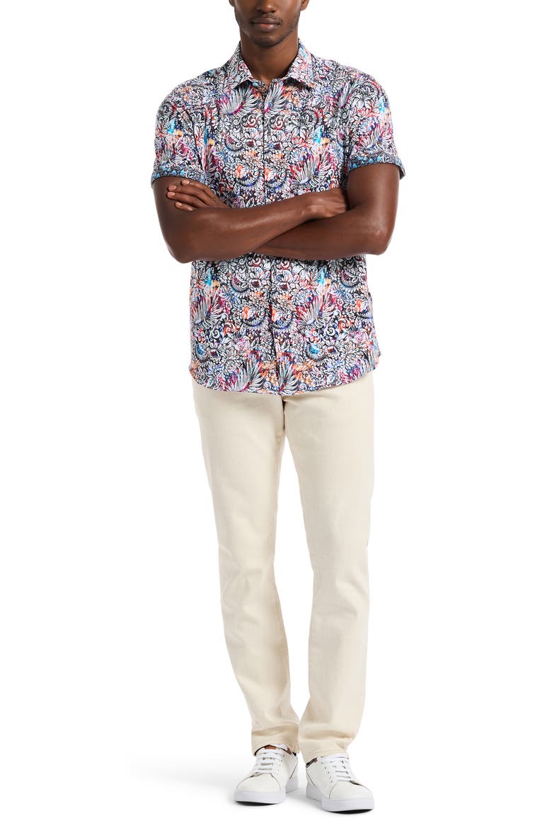 Alan Short Sleeve Stretch Cotton Button-Up Shirt, Alternate, color, BLUE