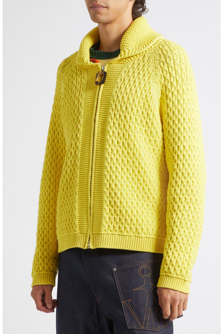 Cable Stitch Zip Cardigan, Alternate, color, BRIGHT YELLOW