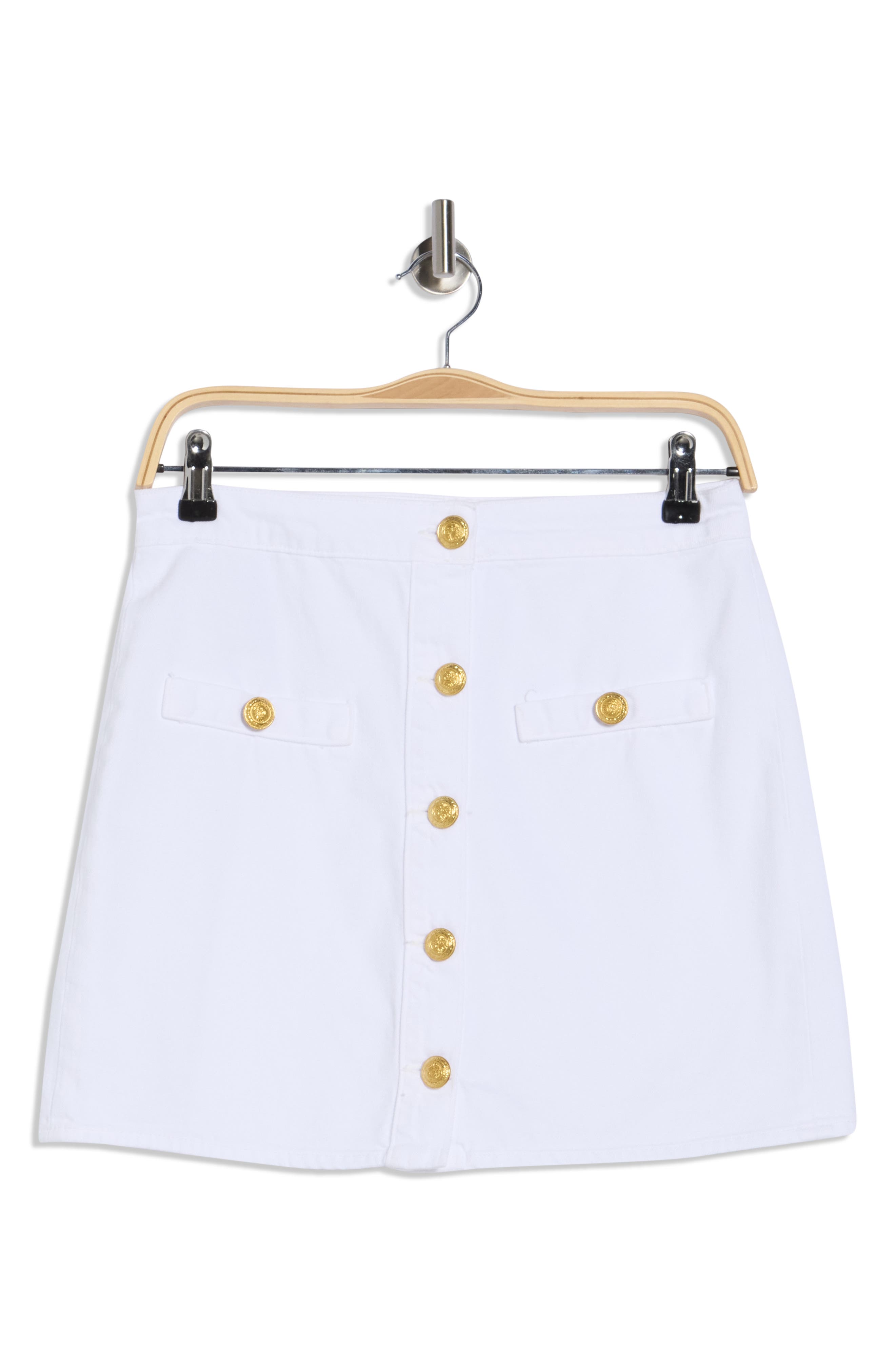 L'AGENCE Kris Button Front Cotton A-Line Miniskirt
