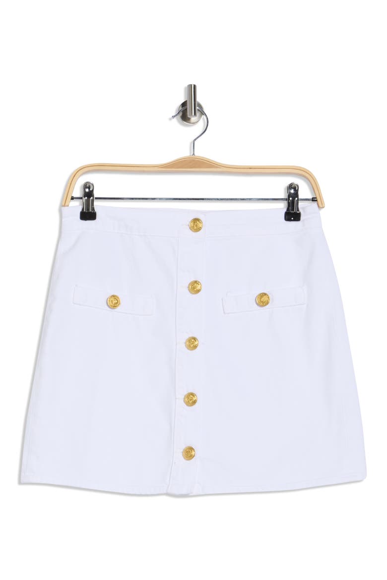 Kris Button Front Cotton A-Line Miniskirt, Alternate, color, BLANC