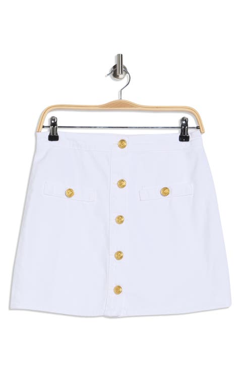 Kris Button Front Cotton A-Line Miniskirt