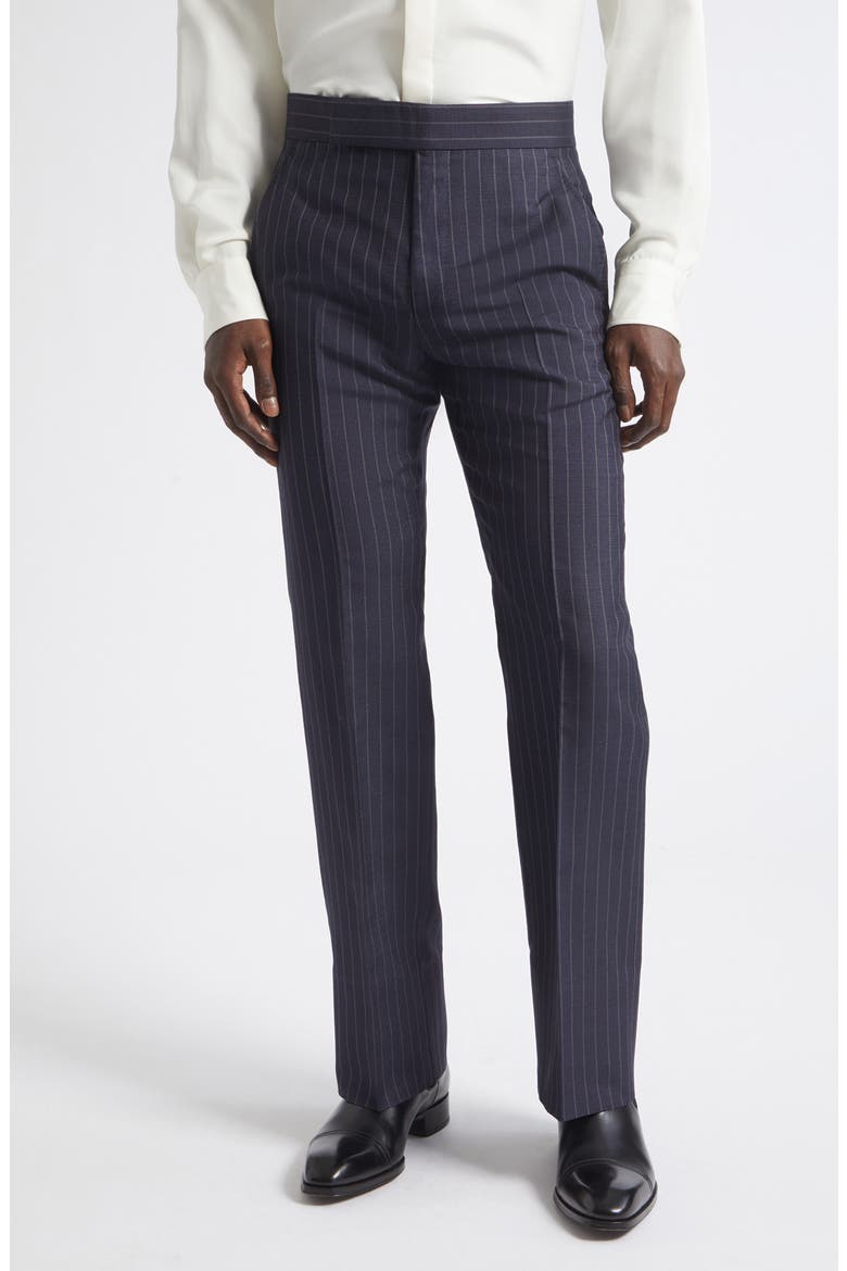 Chalk Stripe Silk Trousers, Main, color, UCC NAVY