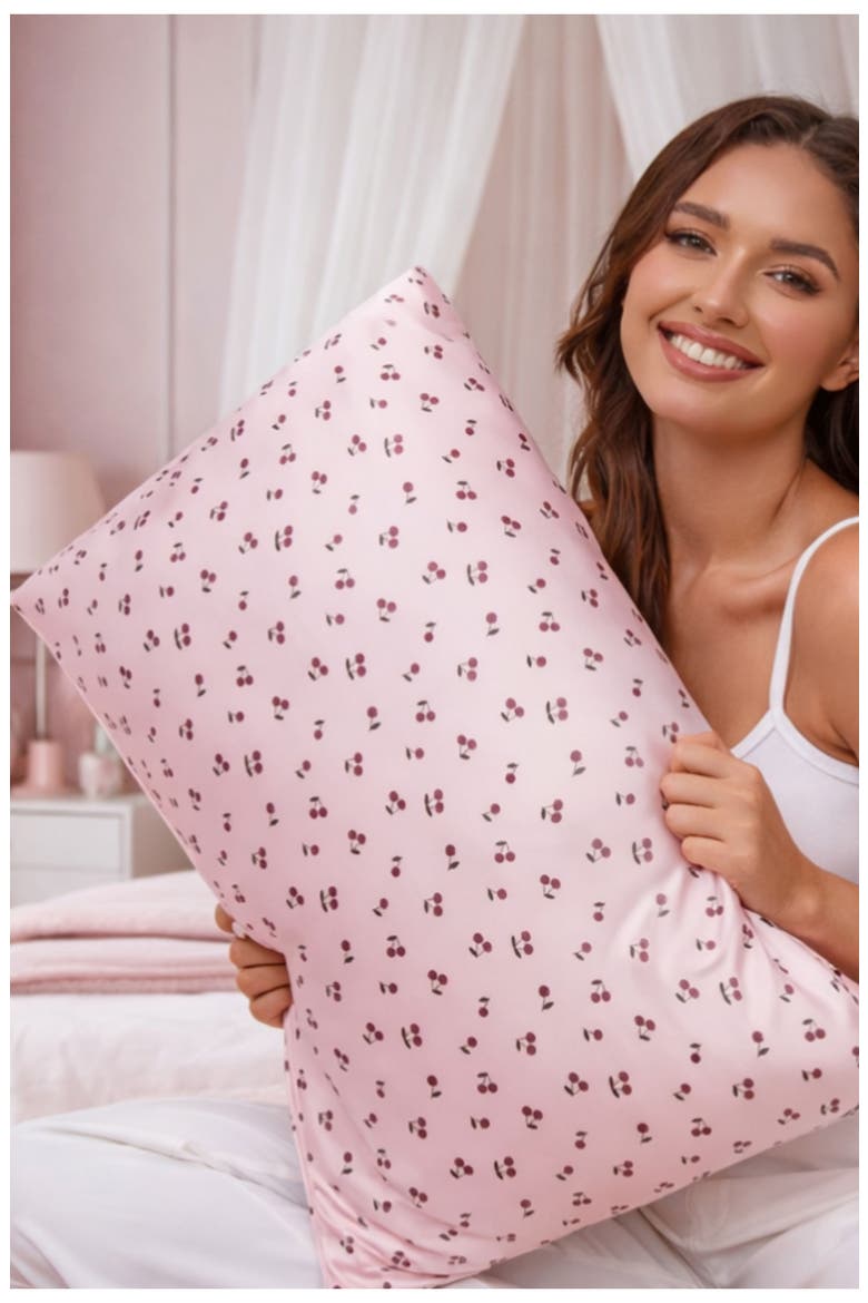 Cherry Satin Pillowcase, Alternate, color, PRINTED