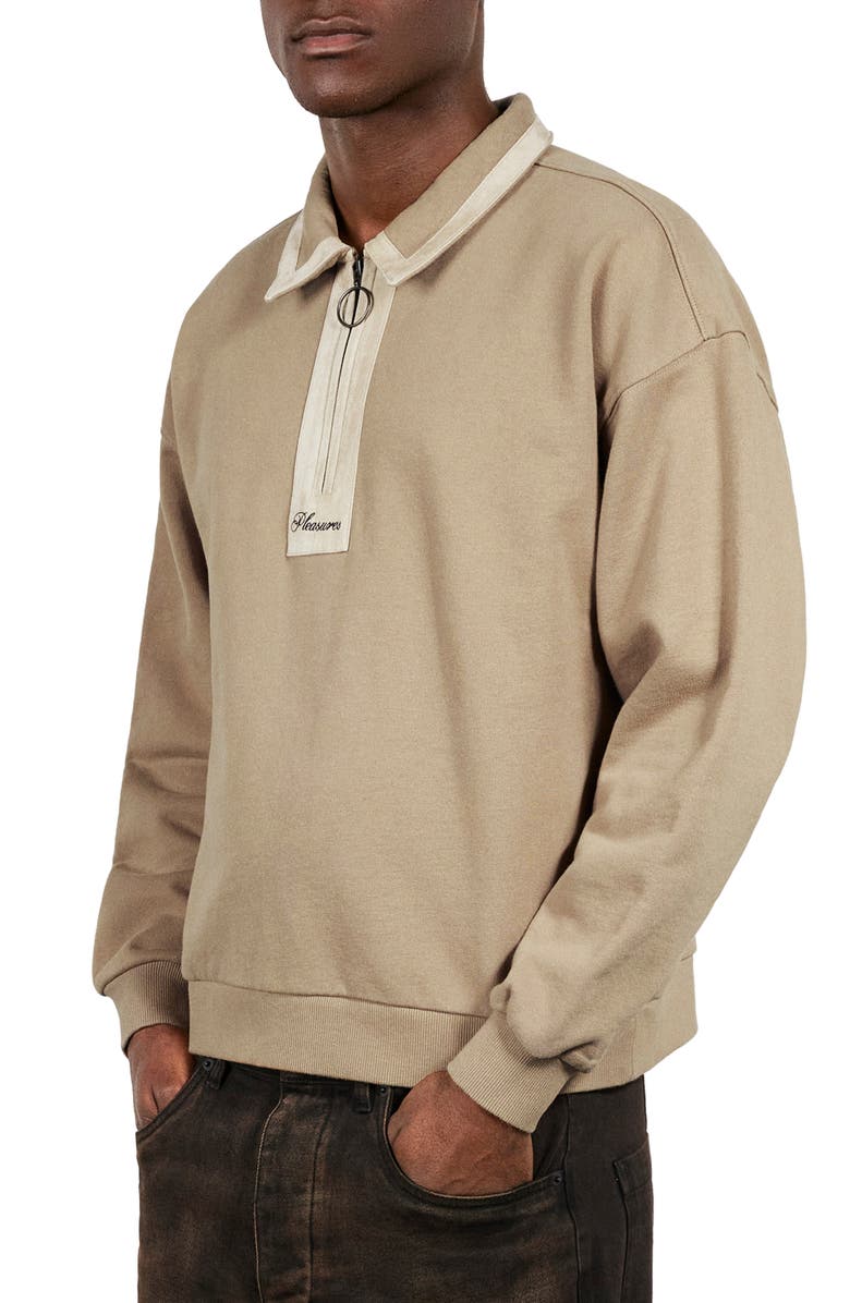 PLEASURES Drift Cotton Quarter Zip Polo, Alternate, color, Tan