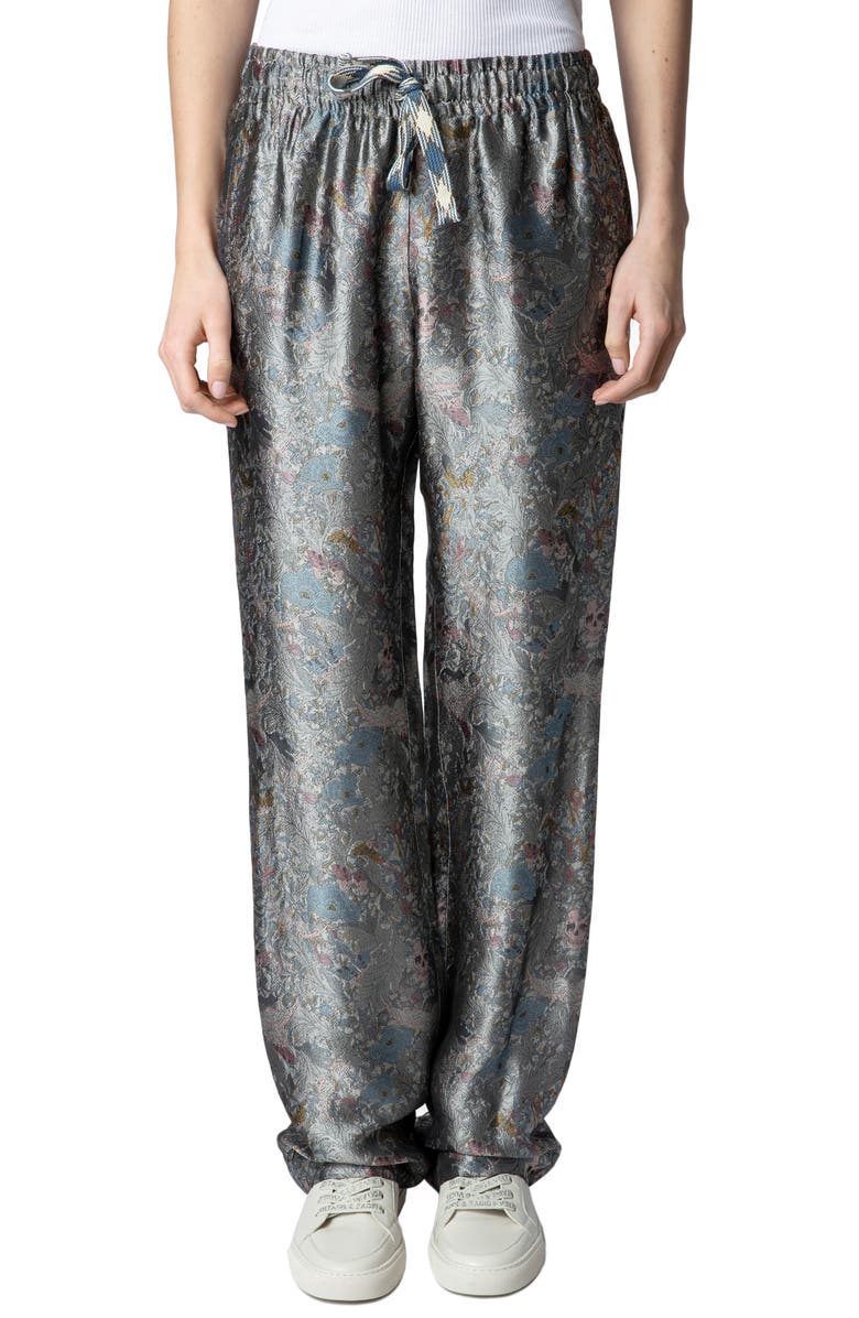 Zadig & Voltaire Pomy British Flowers Jacquard Drawstring Pants, Main, color,