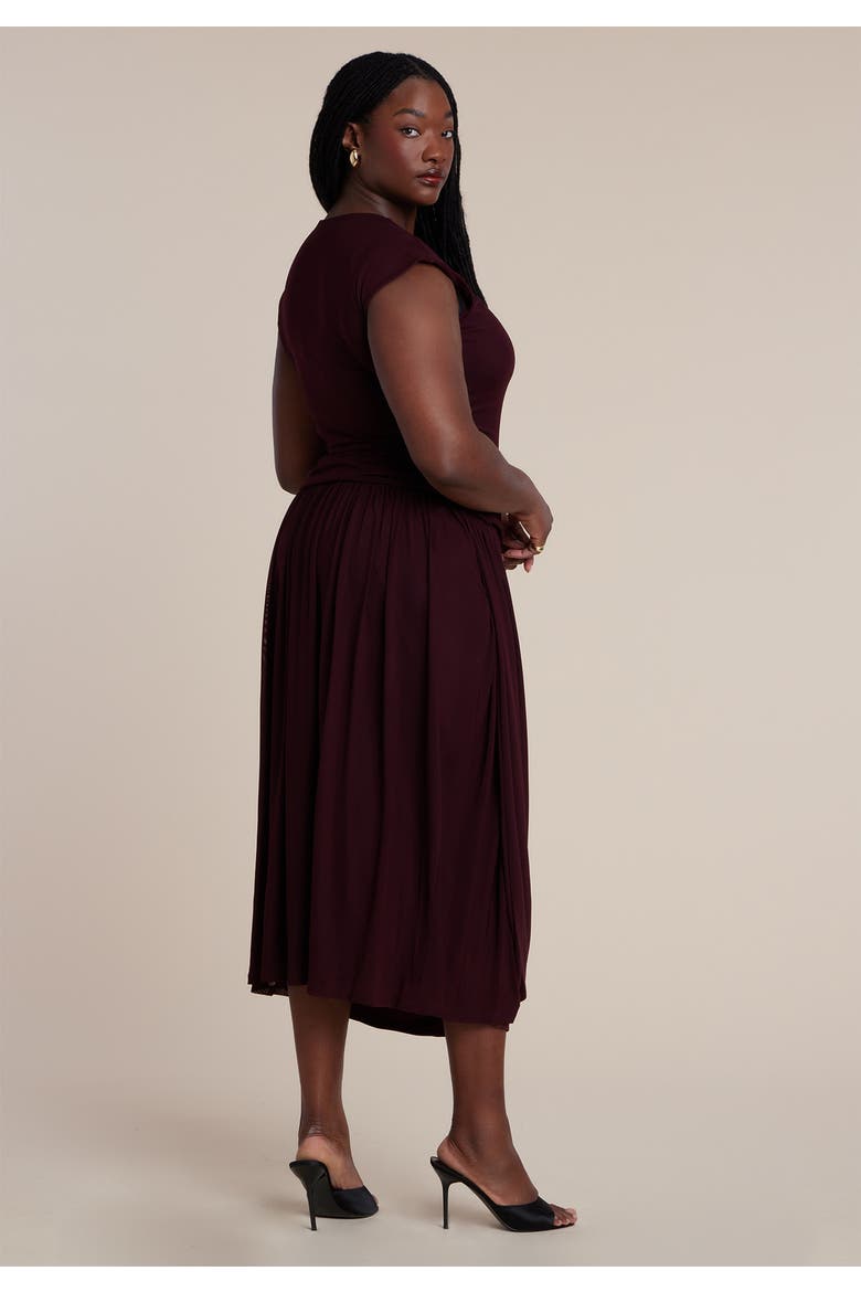 Drape Detail Fitted Mesh Dress, Alternate, color, WINE TASTING