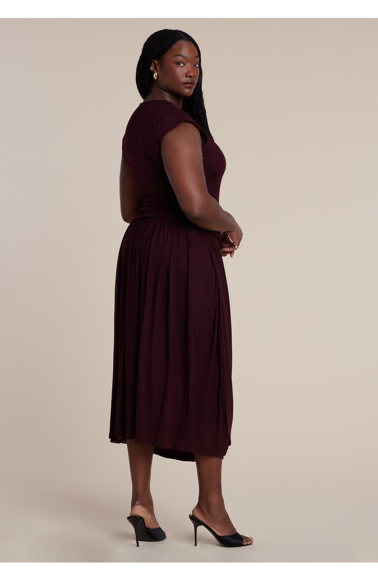 ELOQUII Drape Detail Fitted Mesh Dress, Alternate, color, Wine Tasting