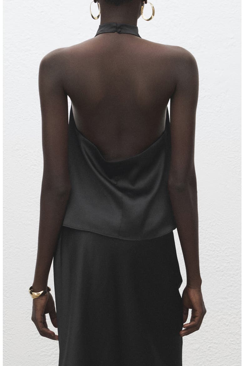 Drape Halter Neck Satin Top, Alternate, color, BLACK
