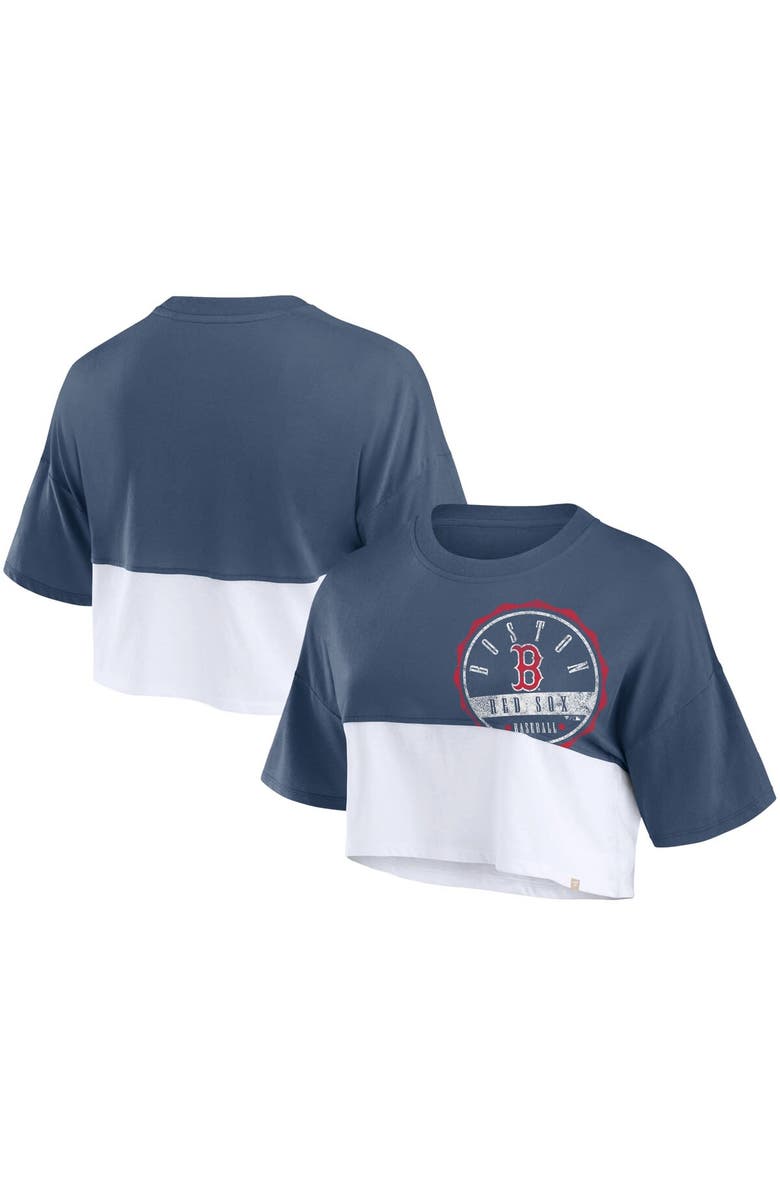 FANATICS Women's Fanatics Branded Navy/White Boston Red Sox Color Split Boxy Cropped T-Shirt, Alternate, color, Navy