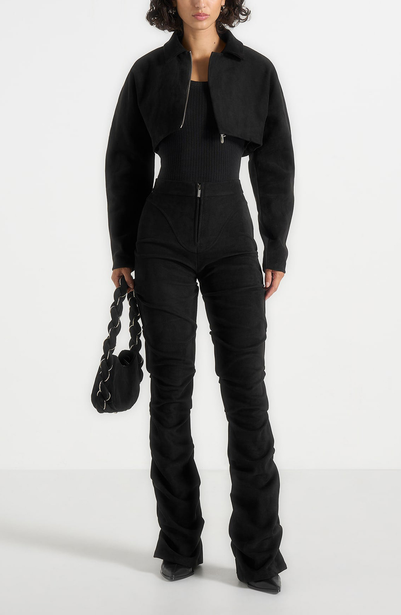 Manière De Voir Caroline Tacked Suede Flared Trousers, Alternate, color, Black