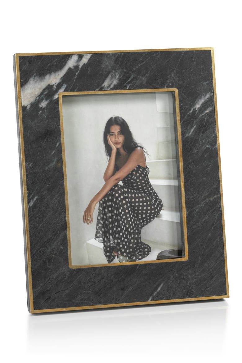 Rennes Marble 5" x 7" Photo Frame, Main, color, BLACK GRANITE / ANTIQUE BRASS