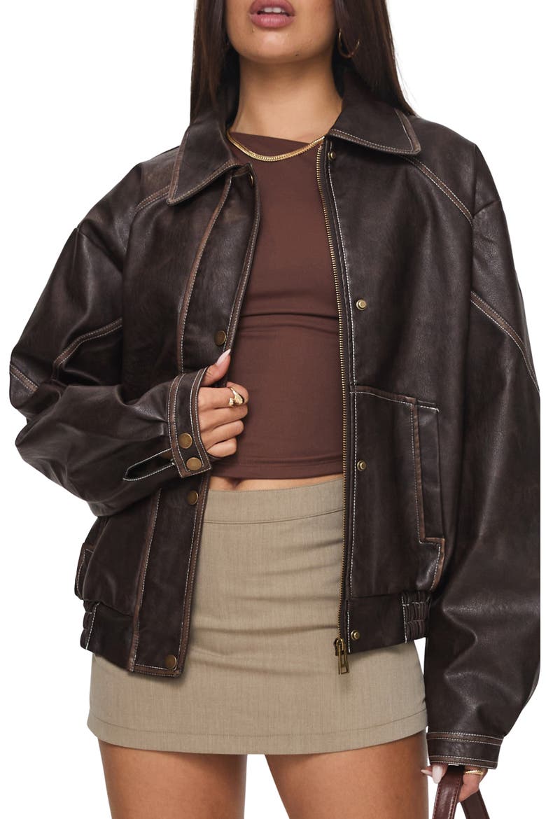 Jaxton Faux Leather Jacket, Main, color, BROWN
