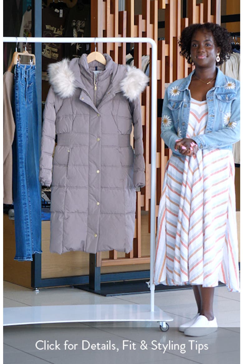 Hooded Puffer Coat with Bib & Faux Fur Trim video