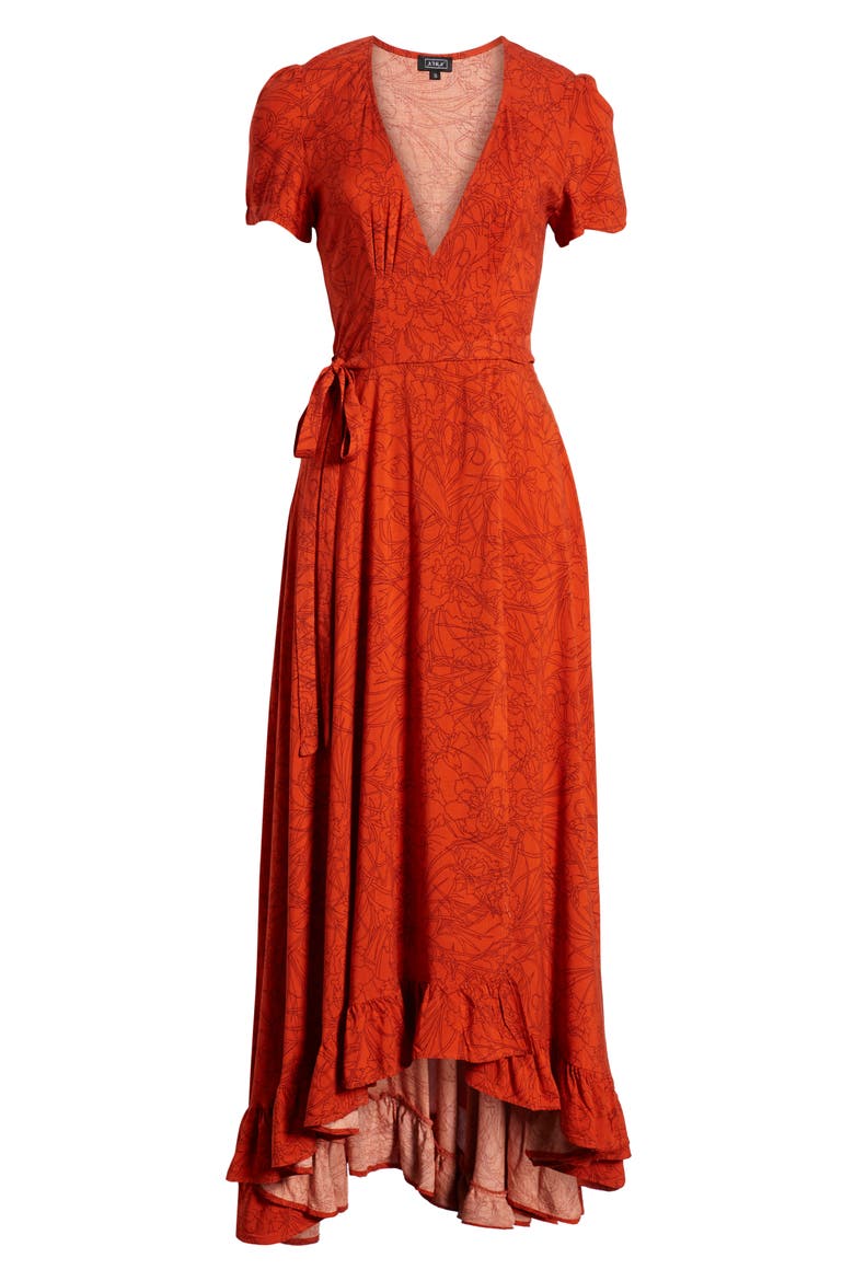 Daniella Floral Print Wrap Dress, Alternate, color, RED OCHRE