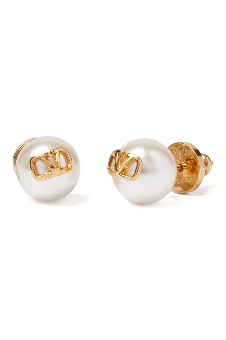 VLOGO Imitation Pearl Stud Earrings, Main, color, IVORY/ GOLD