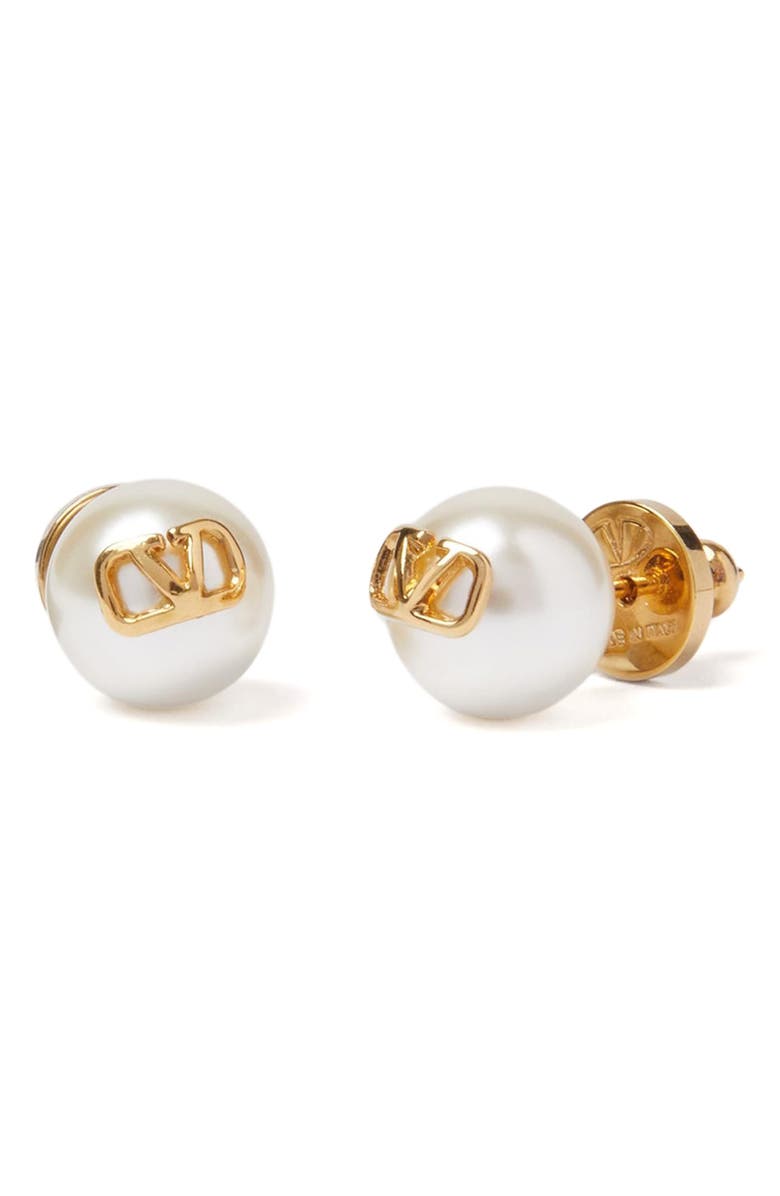 Valentino Garavani VLOGO Imitation Pearl Stud Earrings, Main, color, Ivory/ Gold