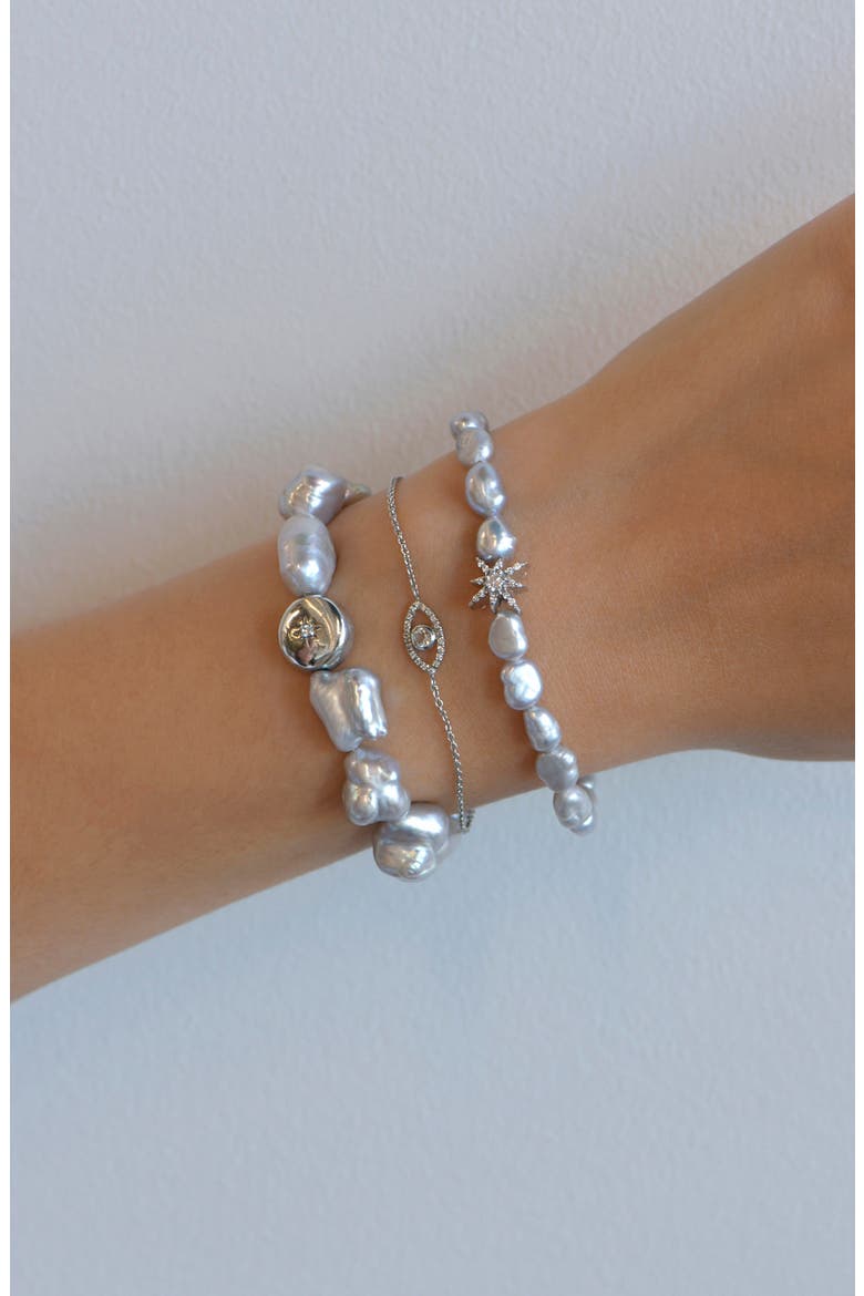 Boheme Grey Baroque Pearl Stretch Bracelet, Alternate, color, SILVER