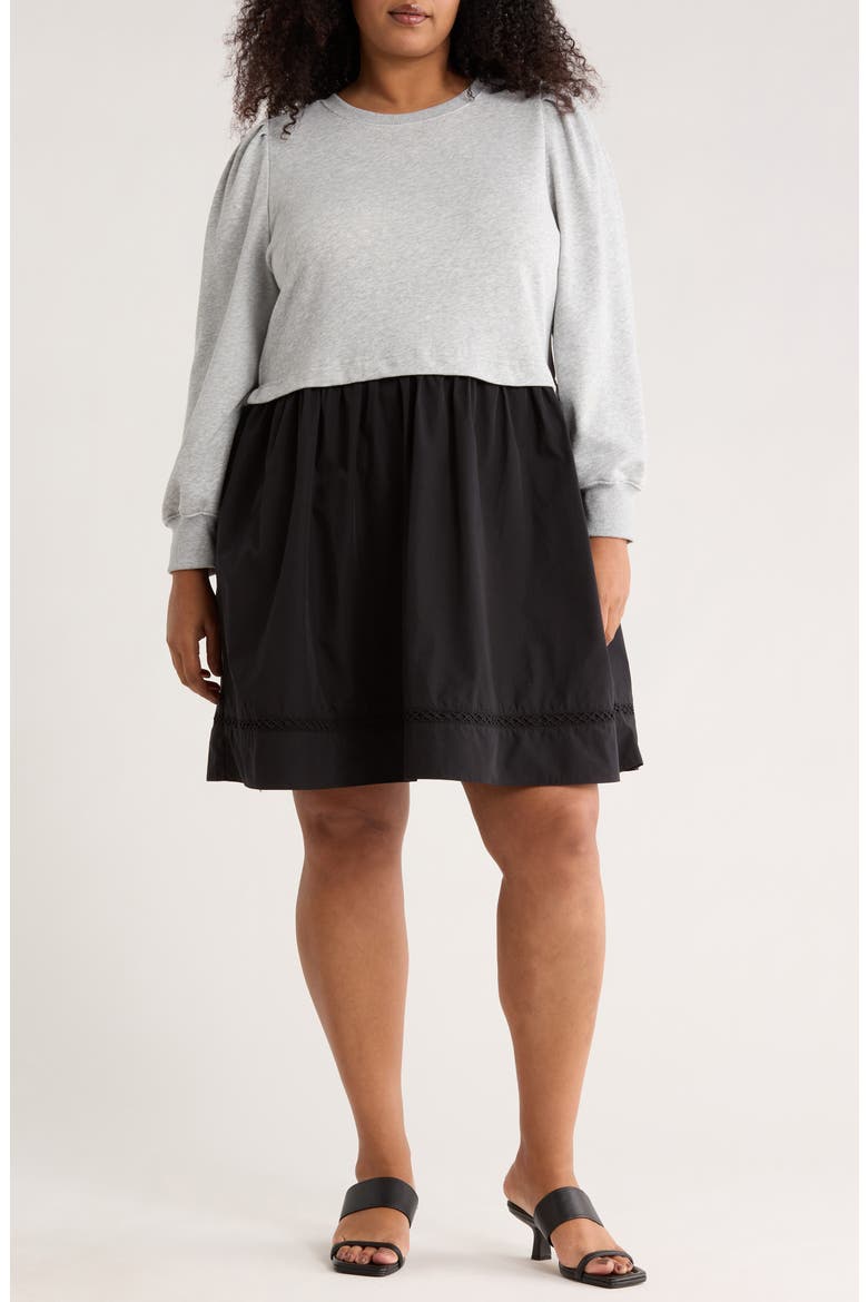 Mixed Media Long Sleeve Dress, Main, color, GREY HEATHER COMBO