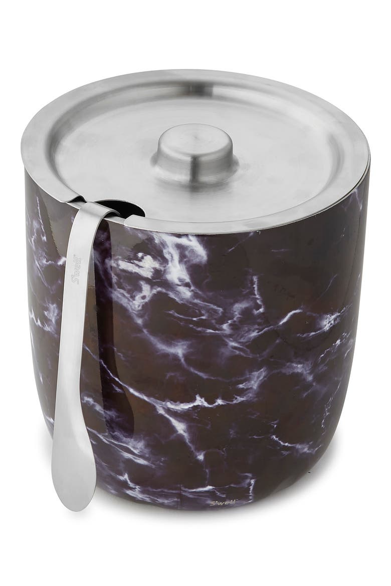 Ice Bucket & Tongs Set, Main, color, BLACK MARBLE