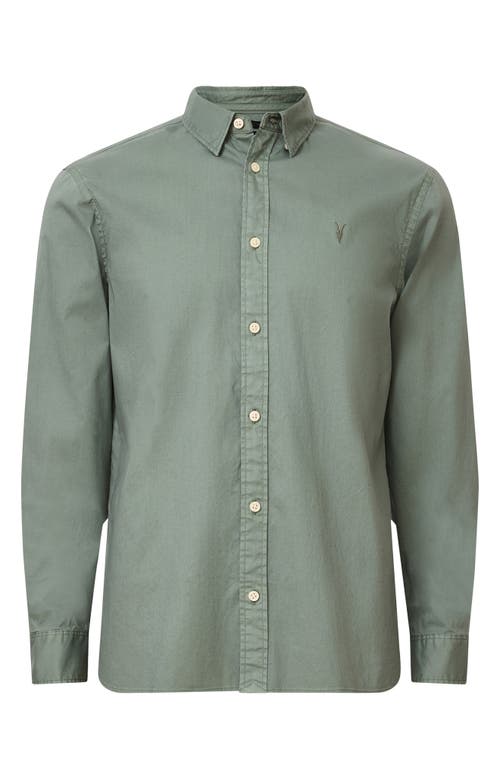 Allsaints Hawthorne Solid Stretch Cotton Button-up Shirt In Smokey Green