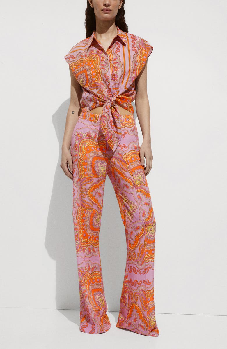 MANGO Paisley Tie Waist Button-Up Shirt, Alternate, color,