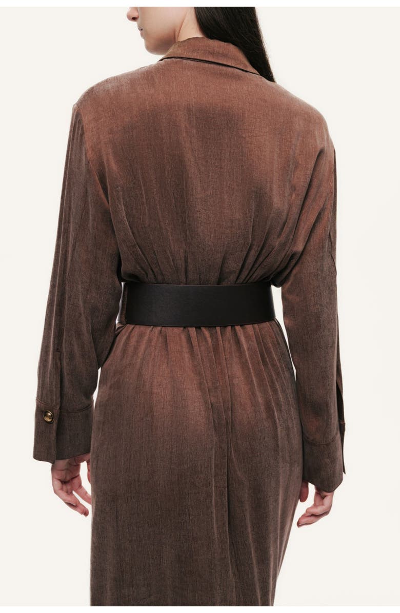 Nocturne Belted Draped Shirt-Collar Maxi Dress, Alternate, color, Brown