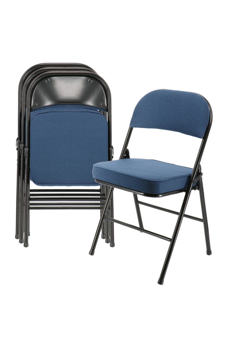 4 Piece Metal Folding Chair with 2.2 Inch Padded Seats, Main, color, Dark Blue