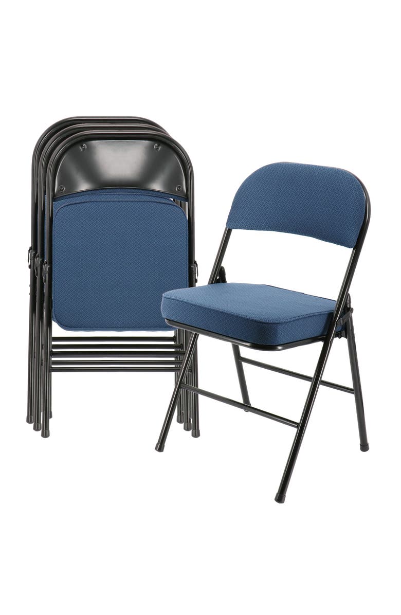 Elama 4 Piece Metal Folding Chair with 2.2 Inch Padded Seats, Main, color, Dark Blue