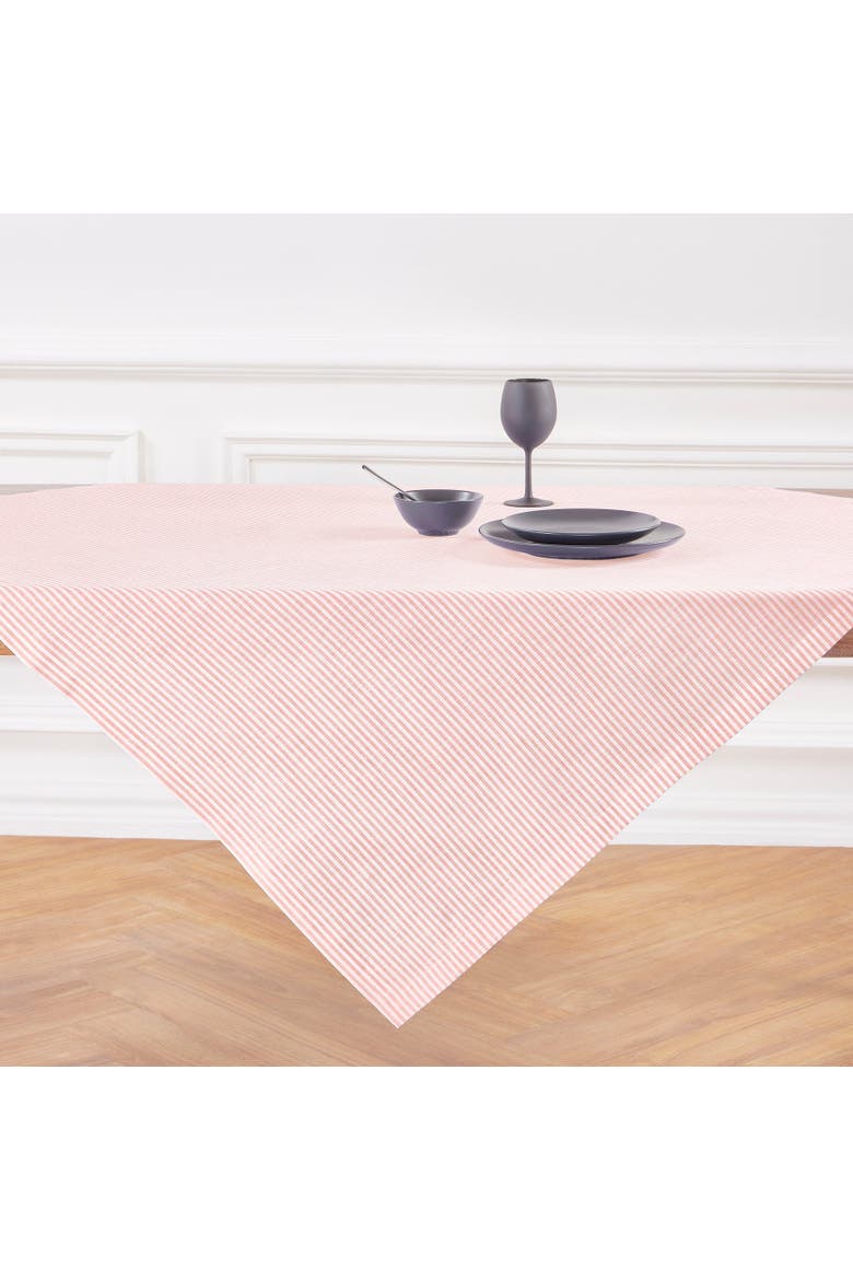 Linen Table Throw 52 x 52 Inch - Narrow Stripe, Main, color, Peach and White