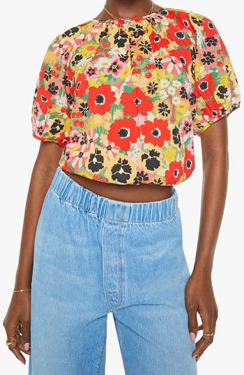 Mother The Party In The Back Floral Cutout Shirt In Multi