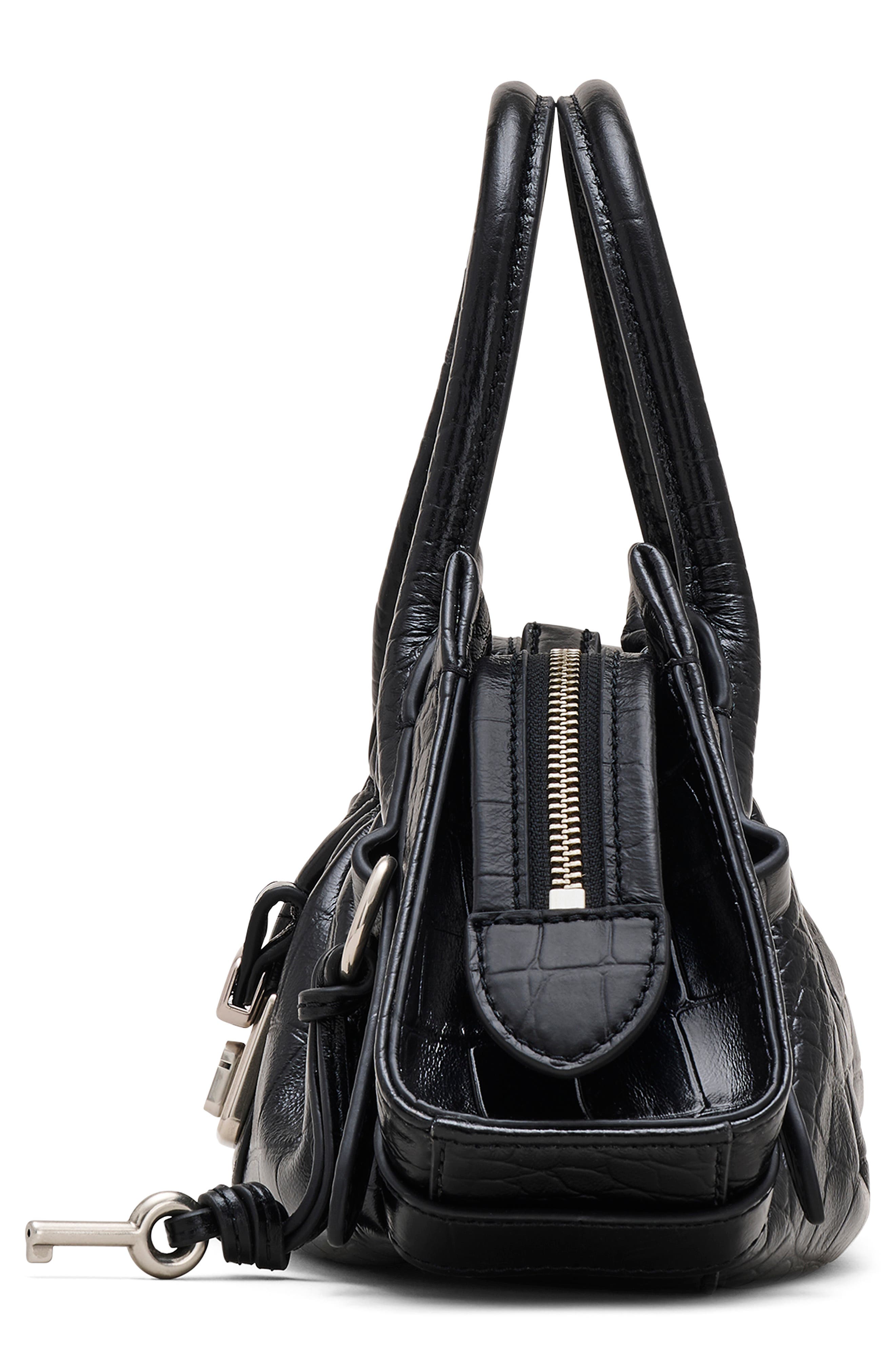 Marc Jacobs The Croc Embossed Cristina Small Satchel, Alternate, color, Black