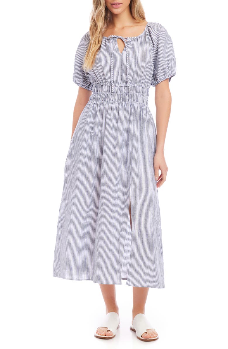 FIFTEEN TWENTY Pinstripe Smocked Linen Dress, Main, color, 