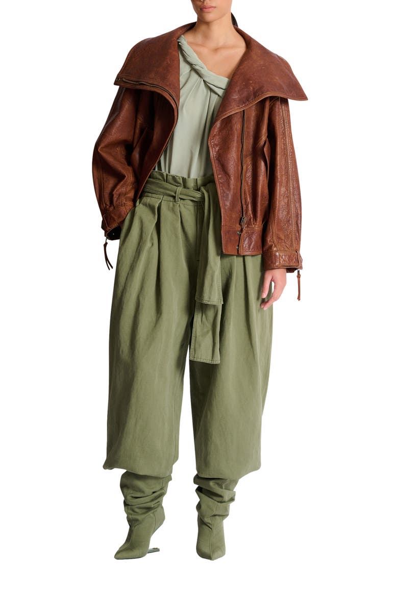 Twill high-waisted trousers, Alternate, color, green