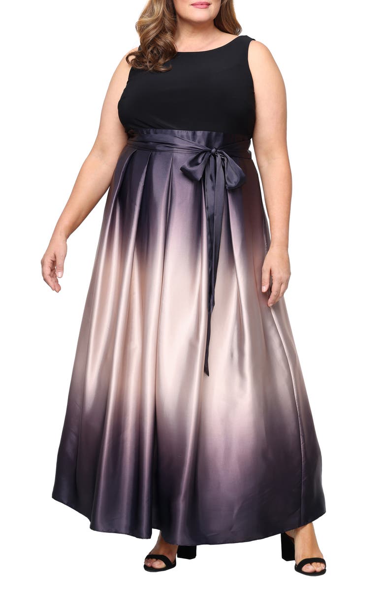 SL FASHIONS Ombrè Satin Gown, Main, color, Black/ Champagne