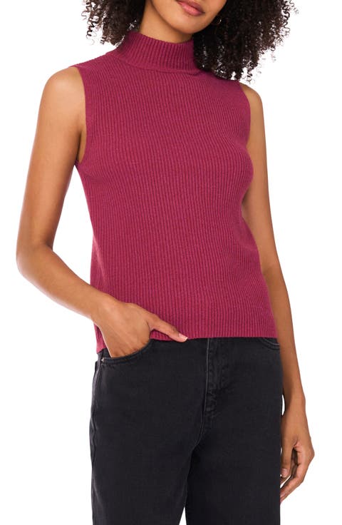 Sleeveless Mock Neck Rib Sweater