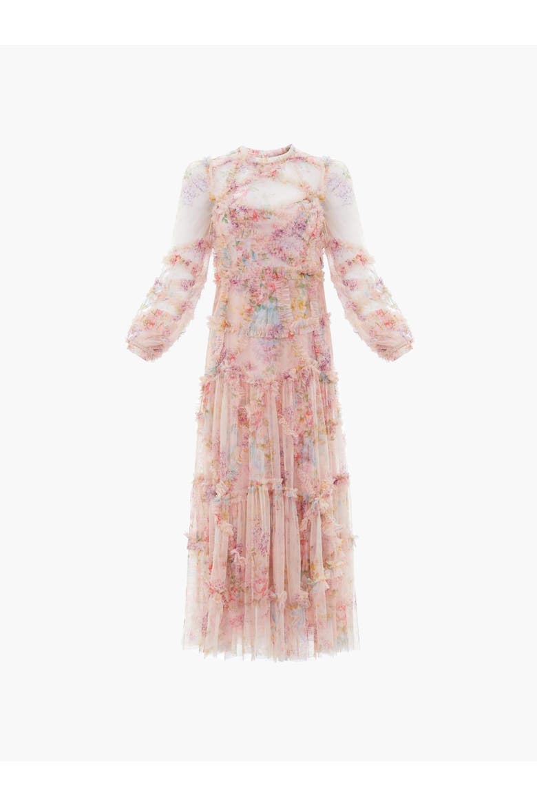 Floral Diamond Ruffle Ballerina Dress, Alternate, color, Topaz Pink