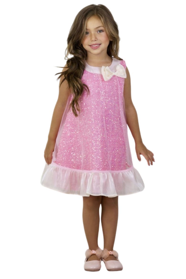 Girls Glittery  Bow Sequin Ruffle Dress, Main, color, Pink