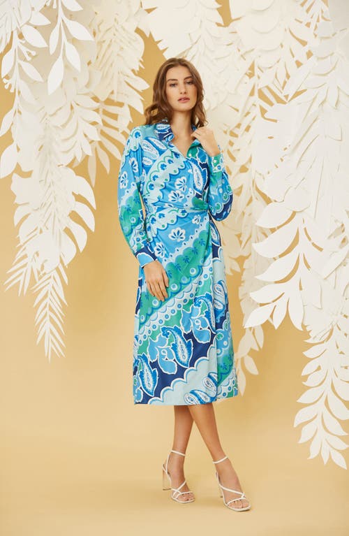 Donna Morgan Long Sleeve Midi Shirtdress In Sky Hawaian Blue