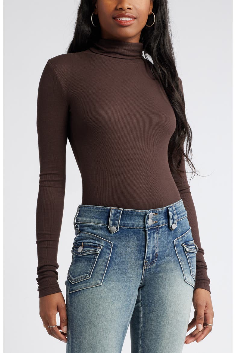 Turtleneck Rib Top, Main, color, BROWN COFFEE