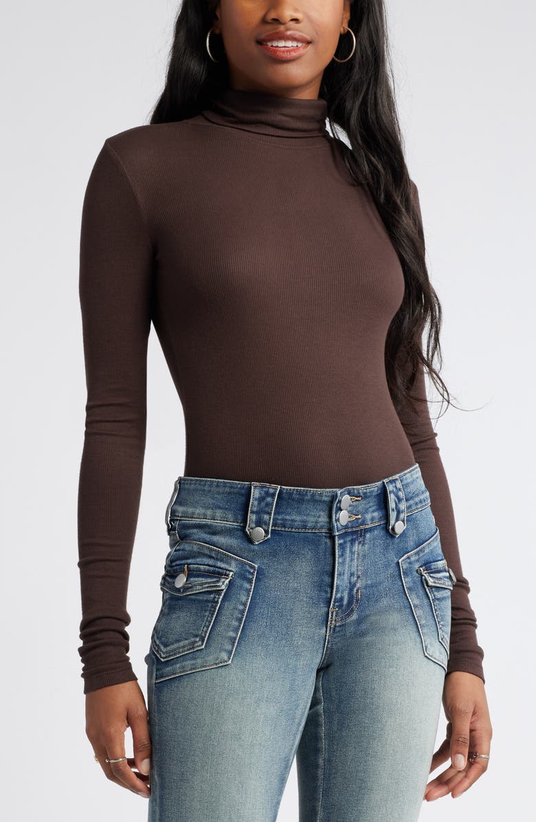 BP. Turtleneck Rib Top, Main, color, Brown Coffee