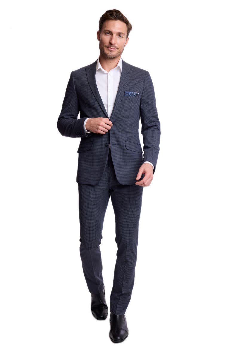 Ashton Slim Peak Suit Jacket, Alternate, color, NAVY BURGUNDY GINGHAM