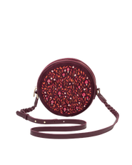Fable England Magical Mushroom Embroidered Burgundy Velvet Circle Bag