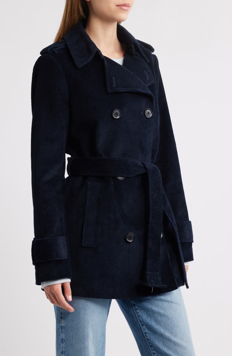 BCBGMAXAZRIA Belted Corduroy Trench Coat, Alternate, color, Indigo