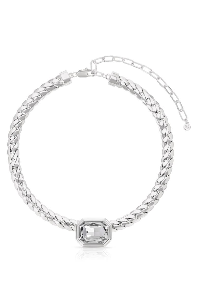 Ettika Deco Crystal Statement Cuban Chain Necklace, Main, color, Silver